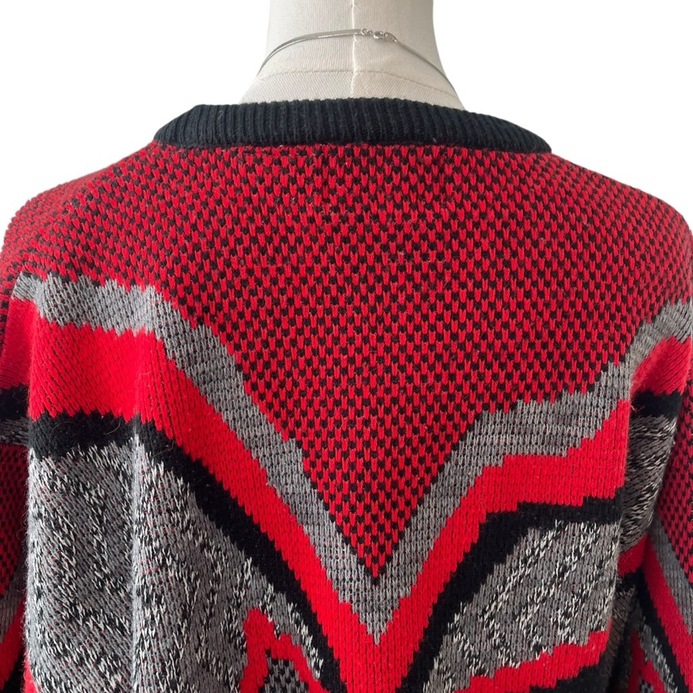 Vintage 80s Sears abstract acrylic crewneck sweater red black gray - Picture 13 of 15